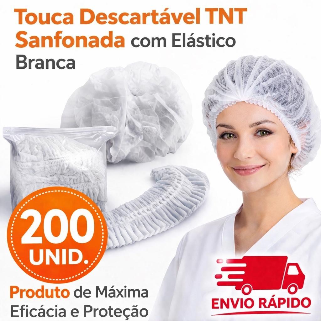 Touca Descartável TNT Sanfonada com Elástico Branca com 200 unidades