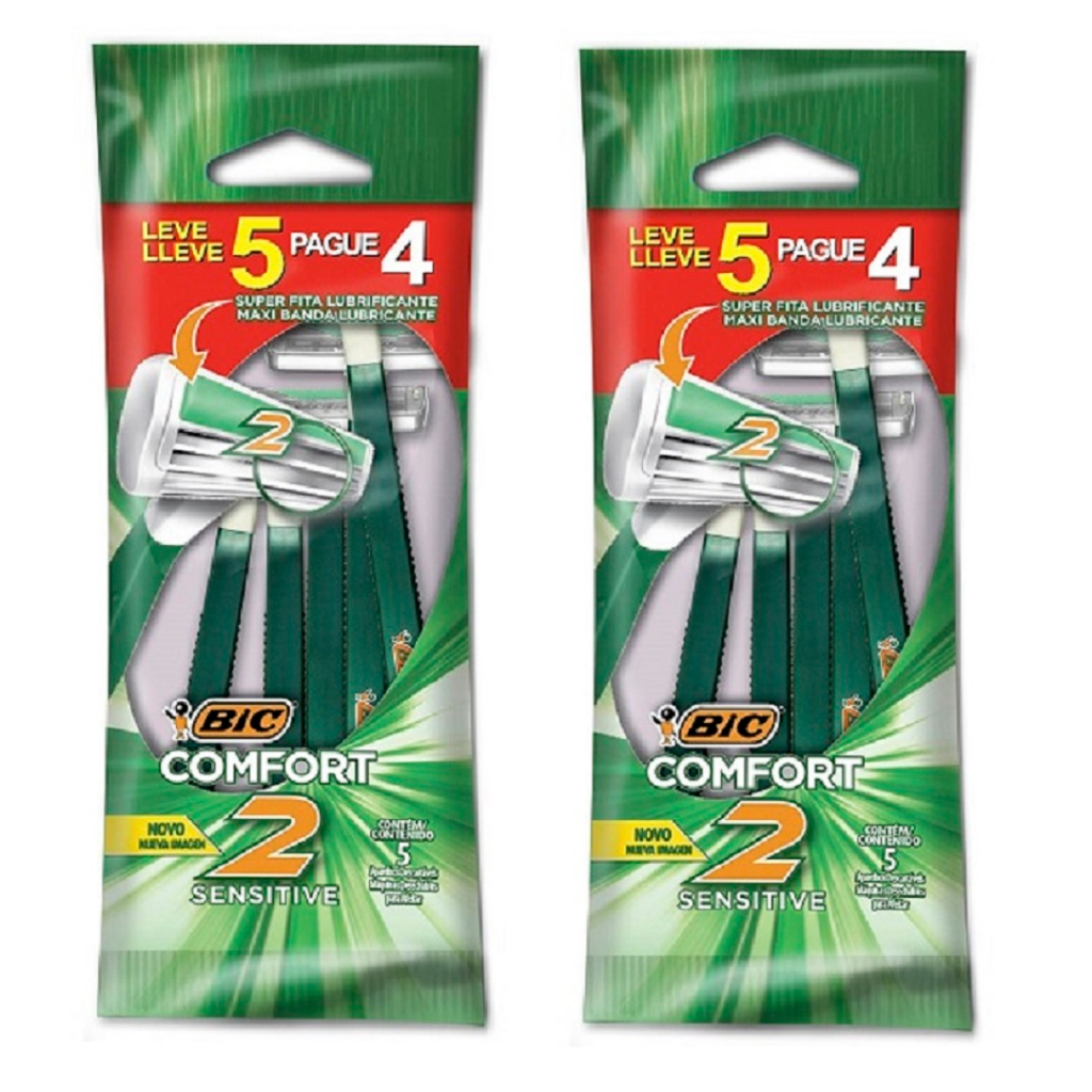Kit 10 Aparelhos de Barbear BIC Comfort 2 Original Pele Sensível Cabo Antideslizante Descartável