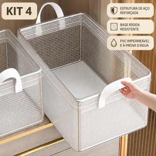 Kit 4 Caixa Organizadora Transparente para Roupas PVC Impermeável Estrutura de Aço Dobrável Organizador