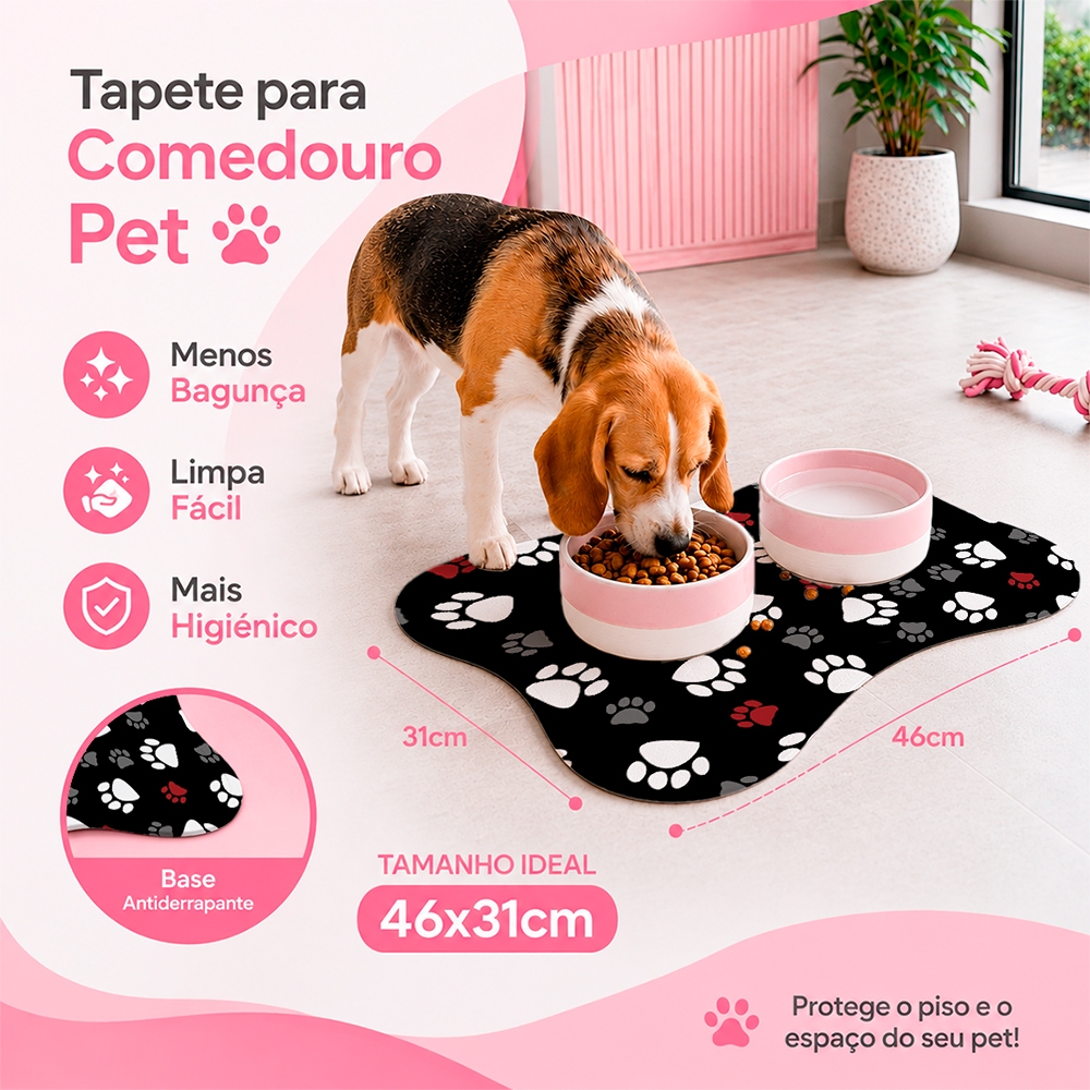 Tapete Osso Comedouro para Ração e água diversas estampas Pet antiderrapante 46x31