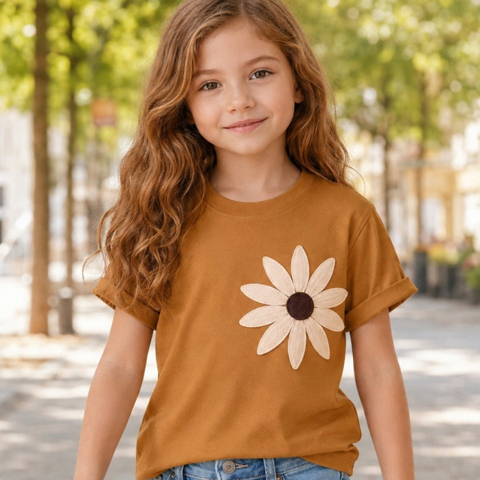 Camiseta Infantil Feminina Margarida Roupa Algodão Fofa Macio Casual Moda Kids Estampa Menina Confortável
