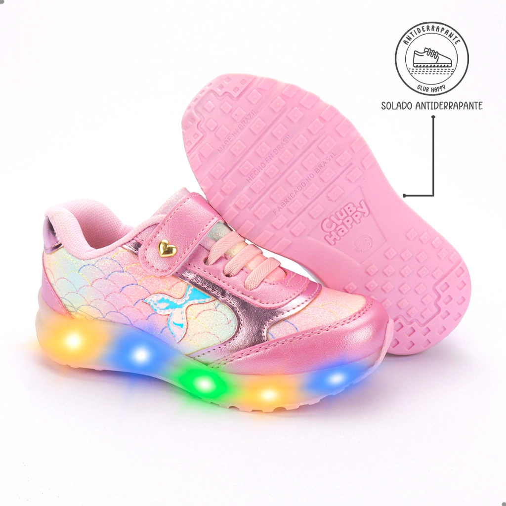 Tenis Infantil Menina Led Feminino Luz Sereia Club Happy · foto 2