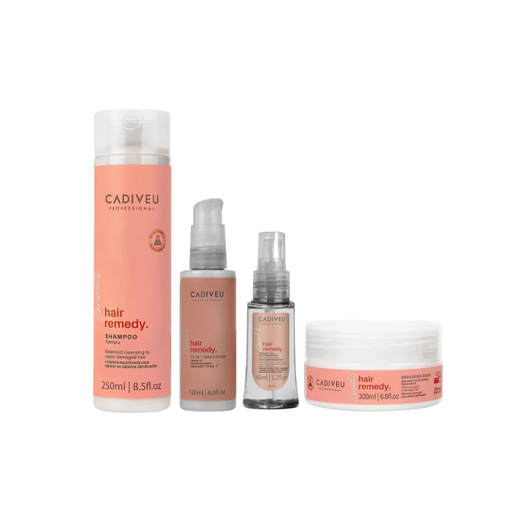 Cadiveu Kit Hair Remedy Shampoo + Máscara + Leave-in + Óleo