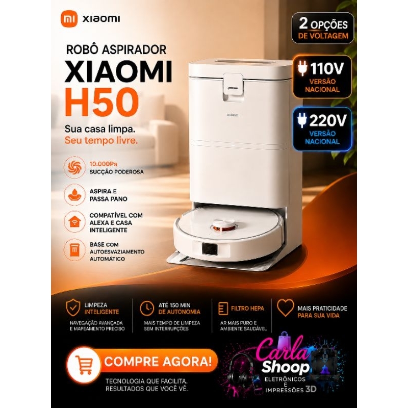 Robô Aspirador Xiaomi H50 10.000Pa Wi-Fi Aspira e Passa Pano Base Inteligente 11