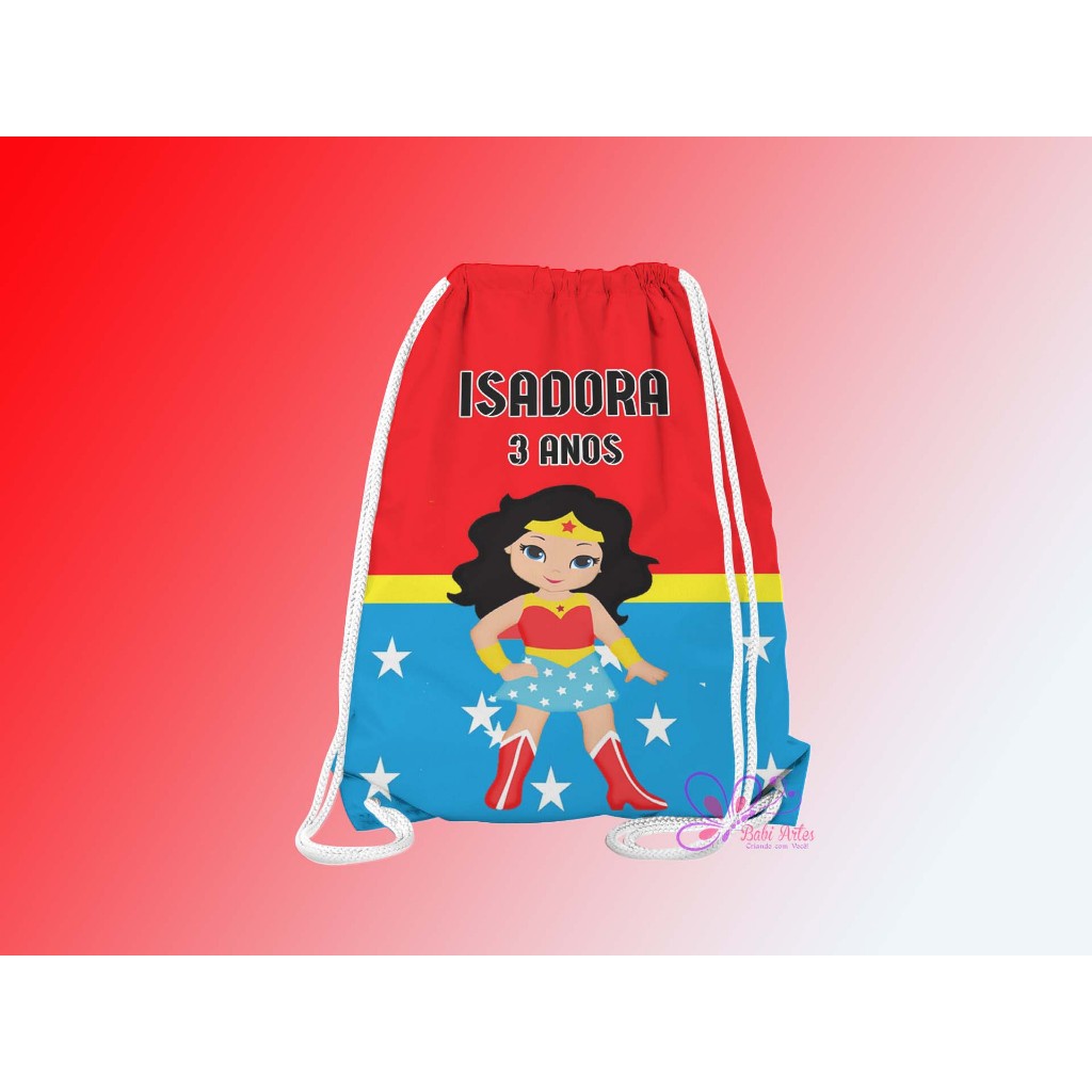 Mochilinhas Saco Personalizadas Mulher Maravilha  Festa Aniversário Lembrancinha Saquinho Infantil
