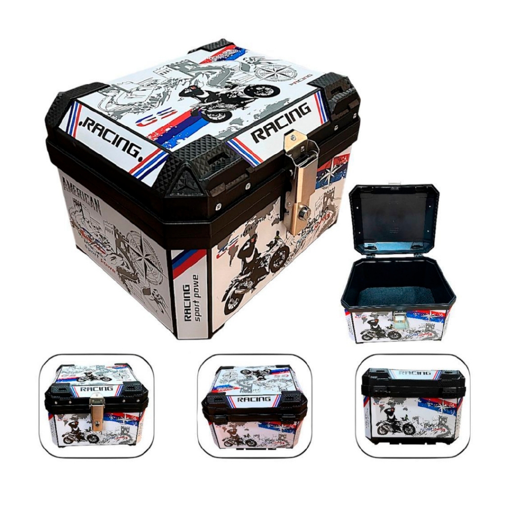 Baú Bauleto para Moto 45 litros Universal Base Kit Fixação Completo Trava Anti Furto · foto 2