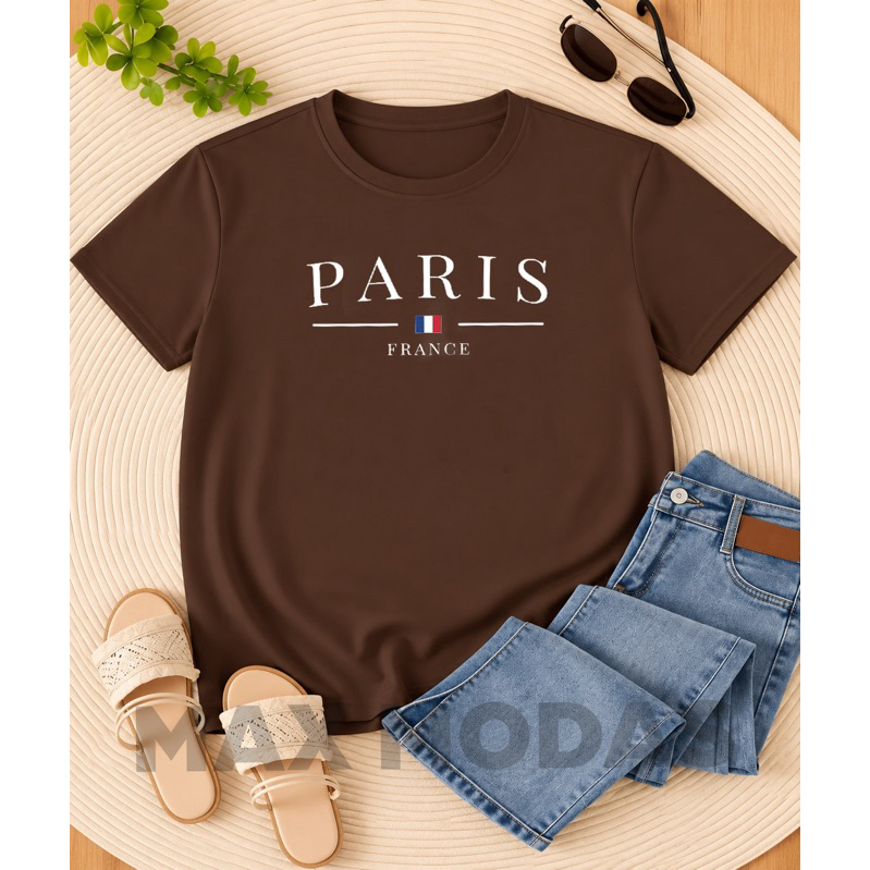 Camiseta Blusa Feminina Paris Estampa Nova Estilosa Confortável Plus Size Do G1 ao G5