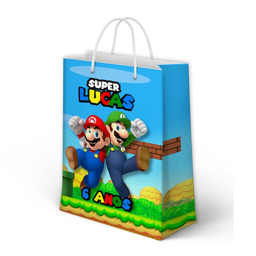 Sacolinha Super Mario Personalizada para Aniversário/ Lembrancinha Festa Infantil / Qualquer nome e idade