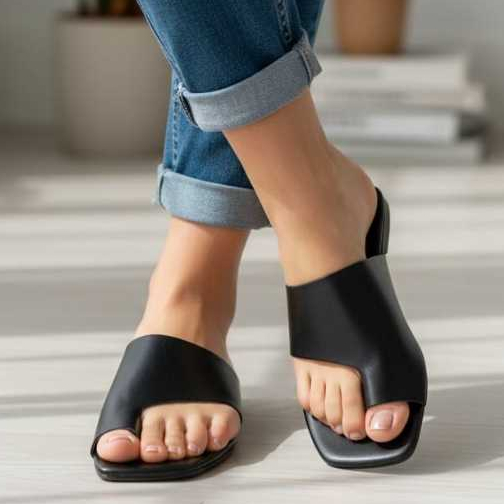 Sandália Flat Rasteira Mula Manca, Confortável Casual Feminina - Rasteirinha com Bico quadrado, Rasteira de Dedo
