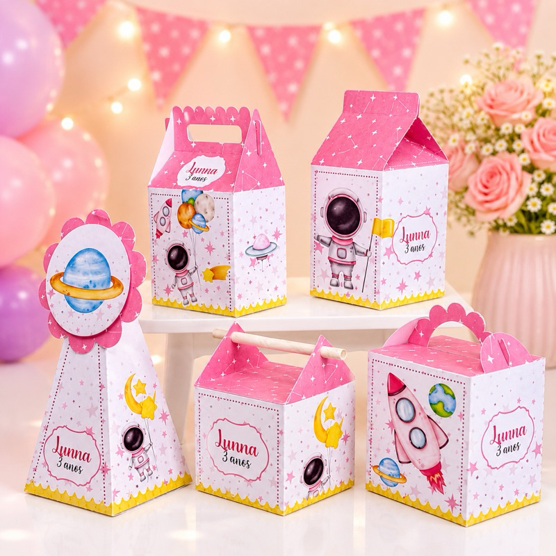 Caixinhas Personalizadas para festa | Chá de bebe | Lembrancinha Astronauta menina