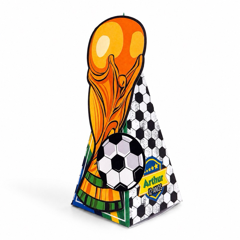 Caixinha Pirâmide Futebol Brasil Personalizada Lembrancinha Festa Infantil Tema Futebol Decoração Aniversário