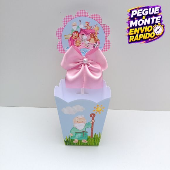 Centro de Mesa Arca de Noé Menina PEGUE E MONTE l Caixa Cachepô l Festa Infantil l Aniversário l Lembrancinha de mesa
