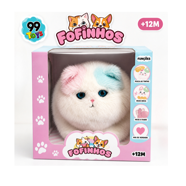 Gato Fofinho de Pelúcia Interativo Pisca ao Toque Emite Som e Abana o Rabo 99 Toys!
