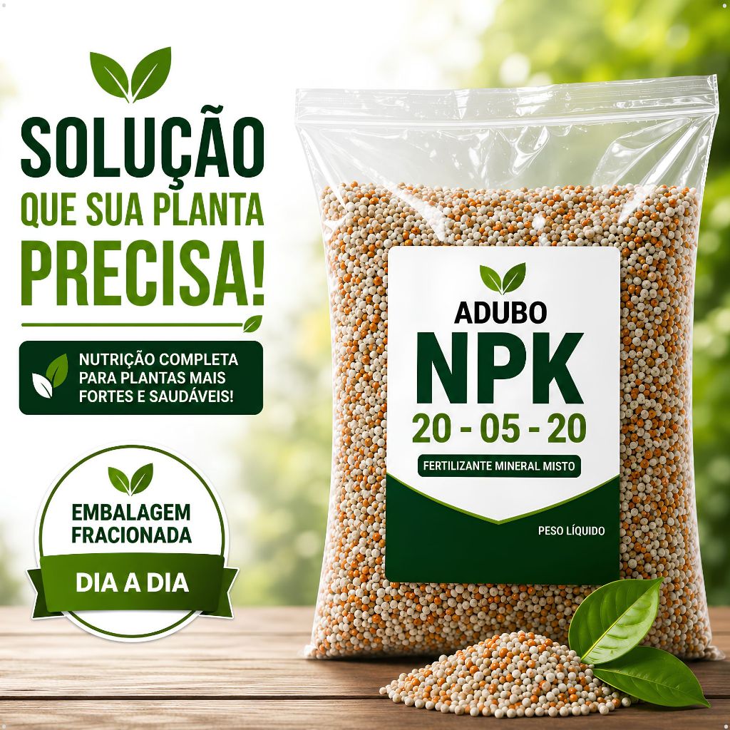 Adubo NPK 20-05-20 Fertilizante para Plantas I Gramados I Hortaliças I Frutíferas