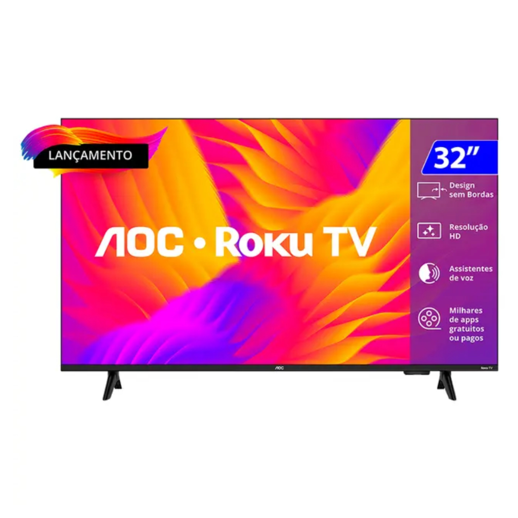 Smart TV LED HD 32 Polegadas AOC - Sistema Roku, Wi-Fi, HDMI, Design Ultracurto