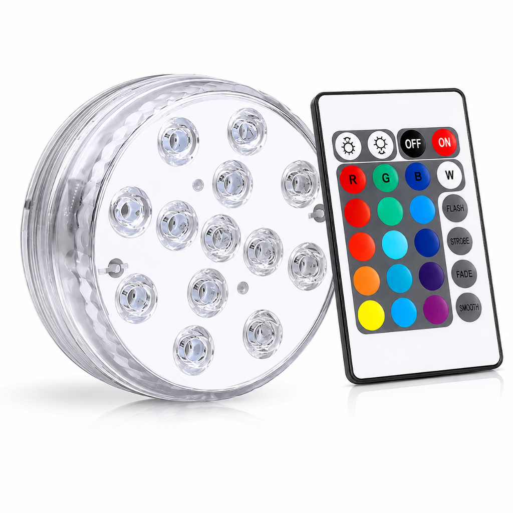 Luminária LED Submersível Com Ventosas RGB À Prova D'Água Com Controle Remoto Piscina Aquário Impermeável