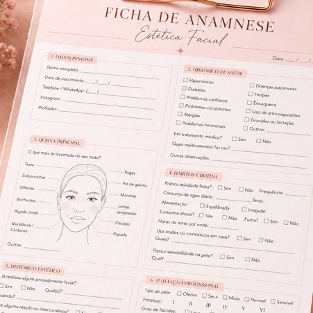 Ficha Anamnese Avaliação Vários modelos A4 - Blocagem - Estetica micropigmentação Brown Lamination Harmonização Botox