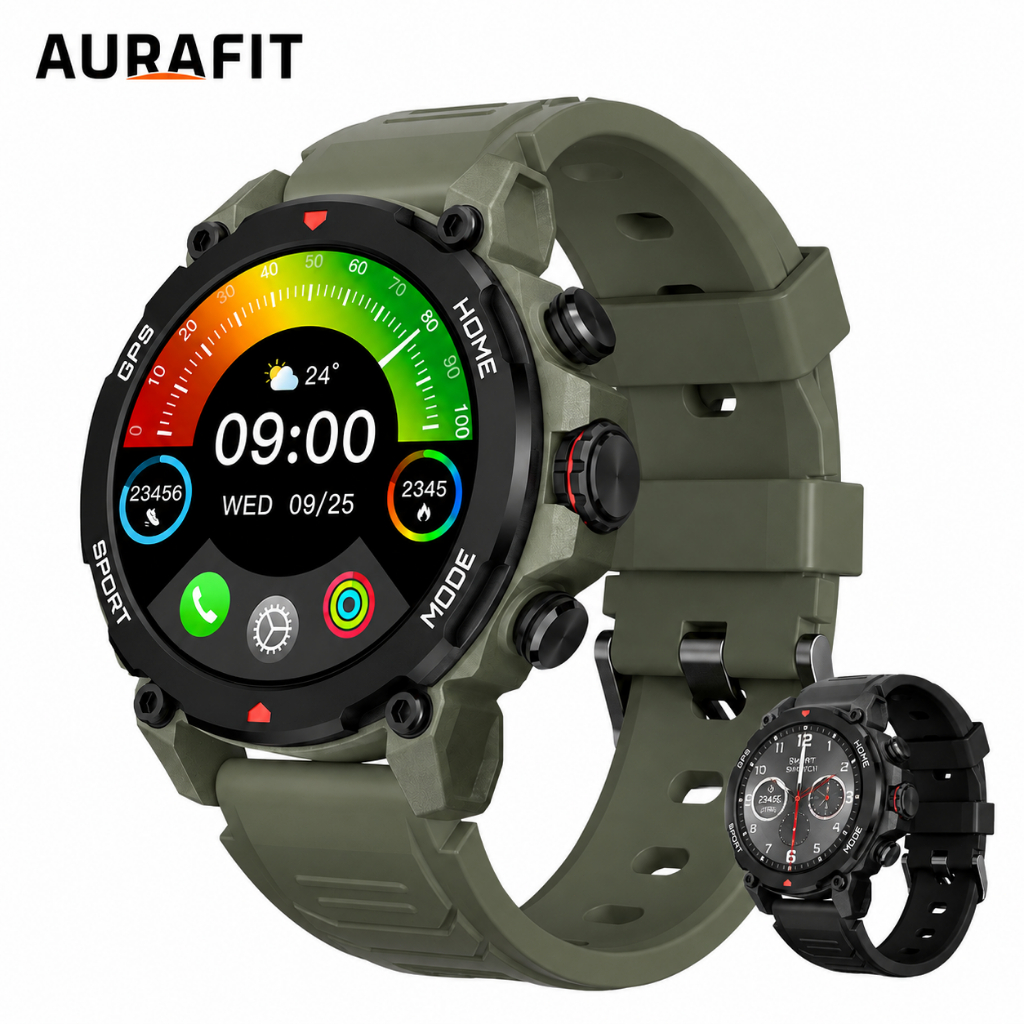 Smartwatch AURAFIT G6 com GPS, Chamada Bluetooth, Carregamento Sem Fio, Monitor Cardíaco, Oxímetro, Bússola, Altímetro e