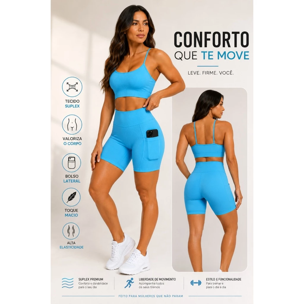 KIT 2 Conjuntos Fitness Premium Top + Shorts com Bolso Alta Qualidade Macio e Elástico para Academia e Dia a Dia — imagem 1