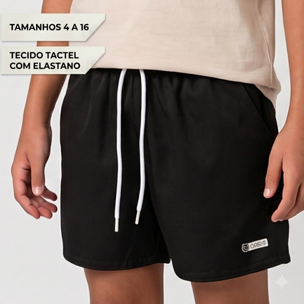 Bermuda Infantil Menino Tactel com Elastano 4 a 16 anos  Masculino Short Praia Verão