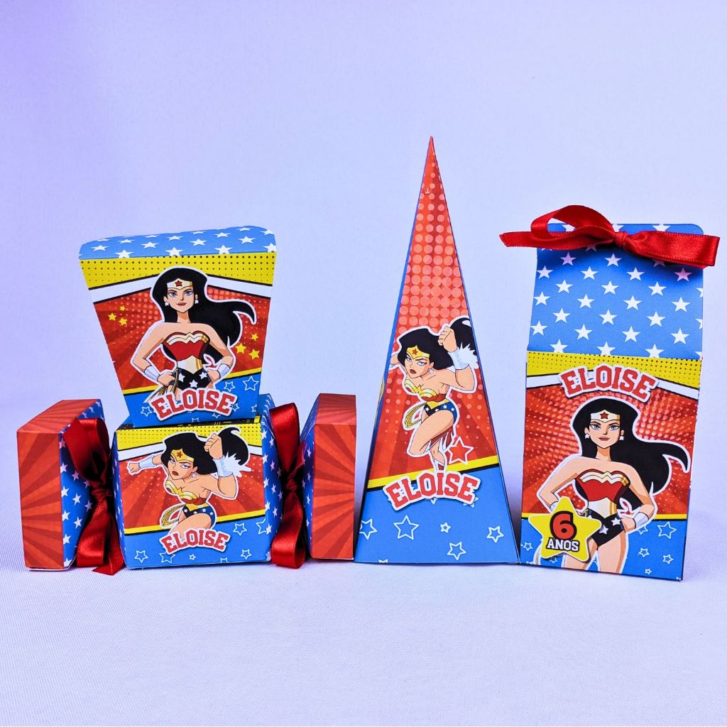 Kit 10 a 45 Caixinhas Mulher Maravilha Personalizadas Lembrancinhas Para Festa Aniversario Festinha Infantil
