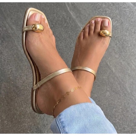Rasteirinha Feminina Com Peça Dourada Sofisticada Sandália Confortável Dia a Dia Tendência Chic