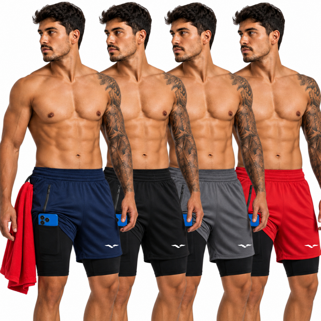 Bermuda Masculina Short Dry Fit com Compressão Academia Corrida Caminhada