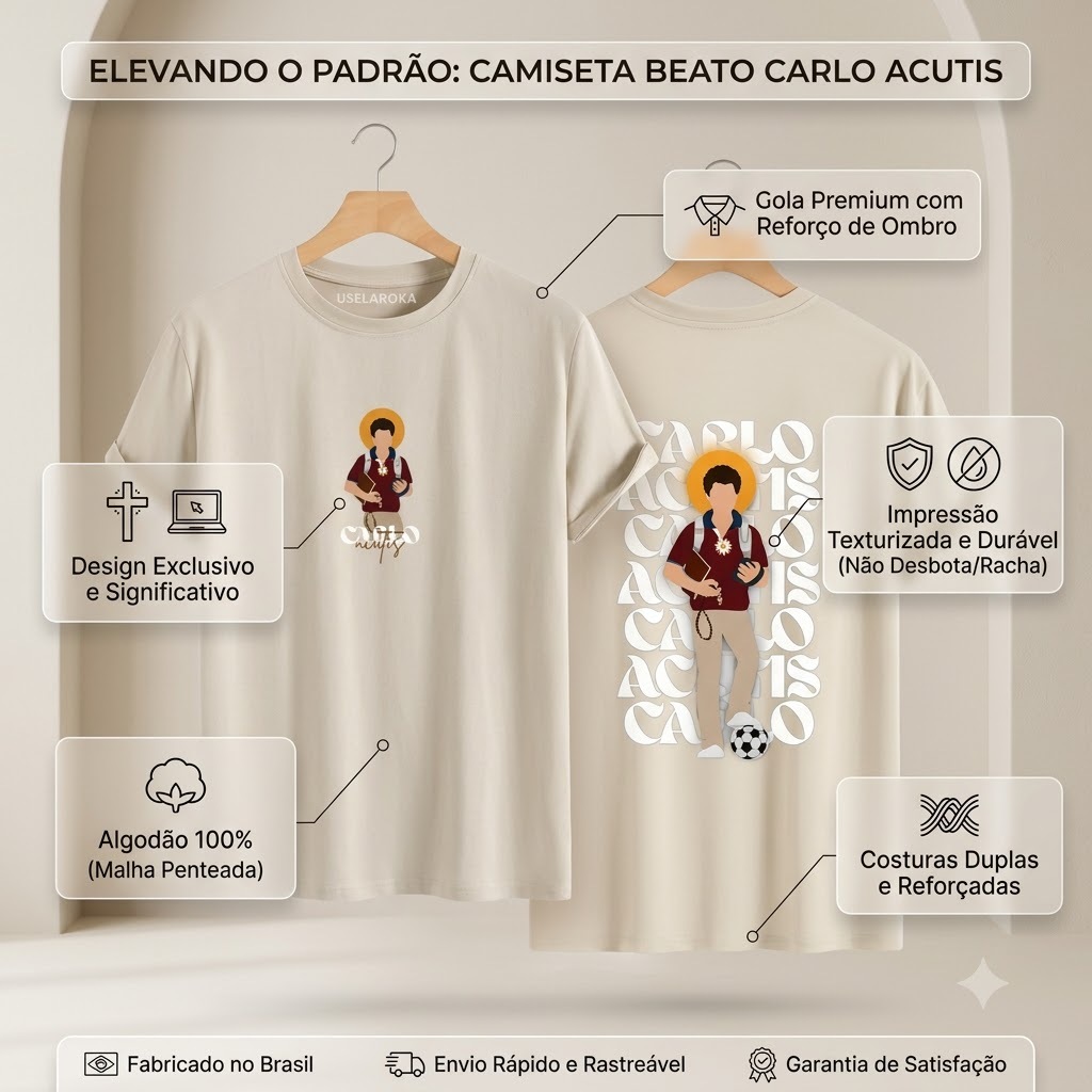 Camiseta Cristã Católica Carlo Acutis Unissex 100% Algodão Lançamento — imagem 2 de 2