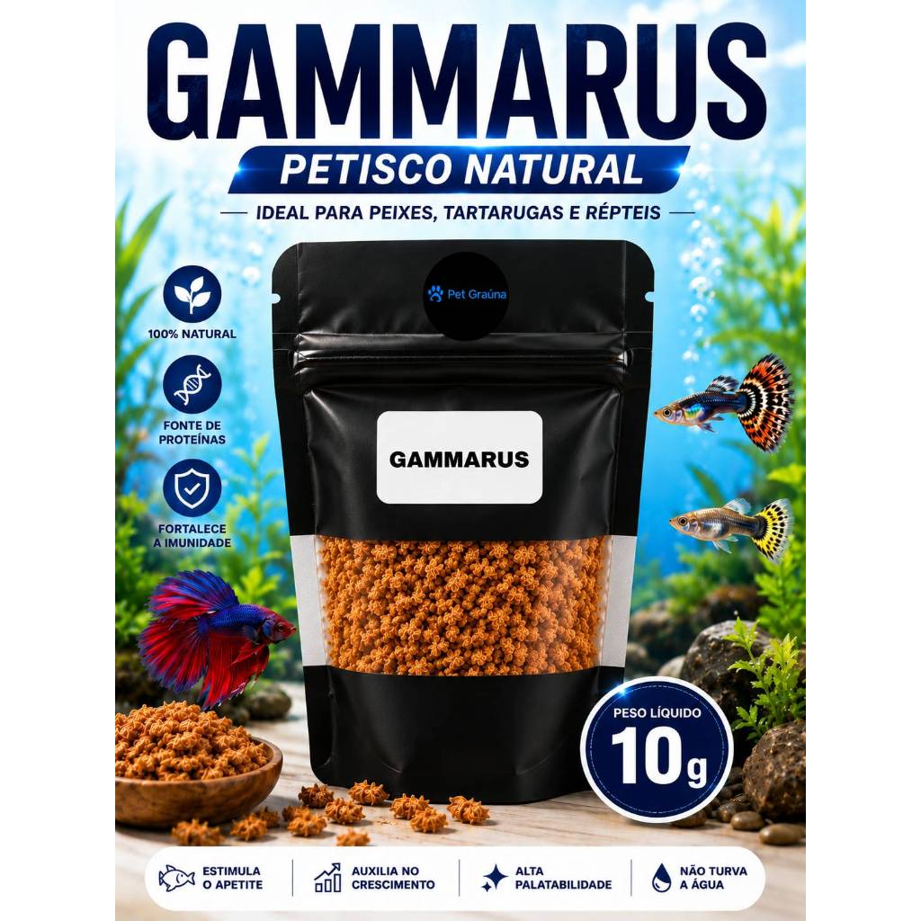 Camarão Petisco Natural Gammarus 10g Para Peixes Tartarugas e Répteis Alimento Rico em Nutrientes Naturais