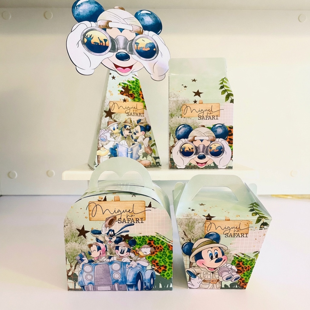 Kit Caixinhas Personalizadas MICKEY SAFARI MENINO para Decoração de Festa e Aniversário