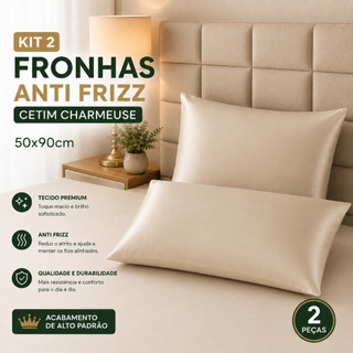 Kit 2 Fronhas Anti frizz Cetim 90x50 Tamanho ESPECIAL com  Bainha Charmousse