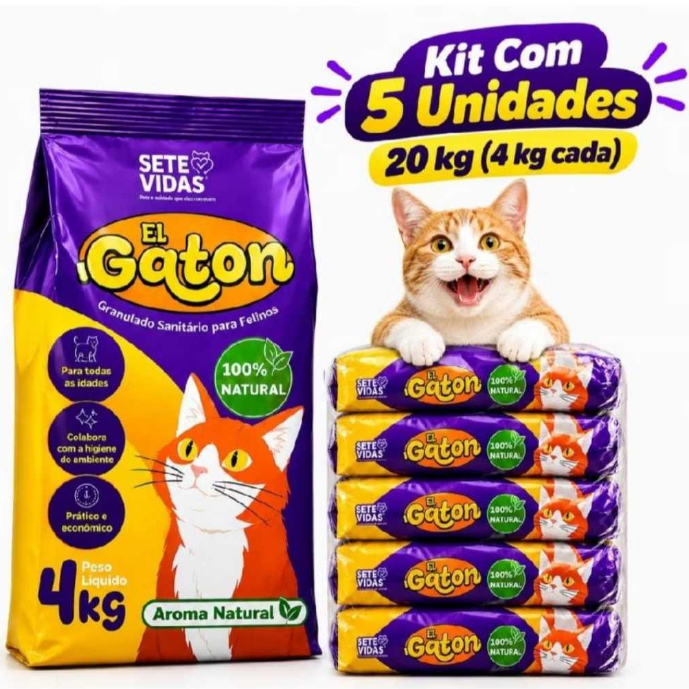 Kit 5 Areia Sanitária Higiênica El Gaton Premium Para Gatos Anti Odor 20 kg Total - Envio Imediato -