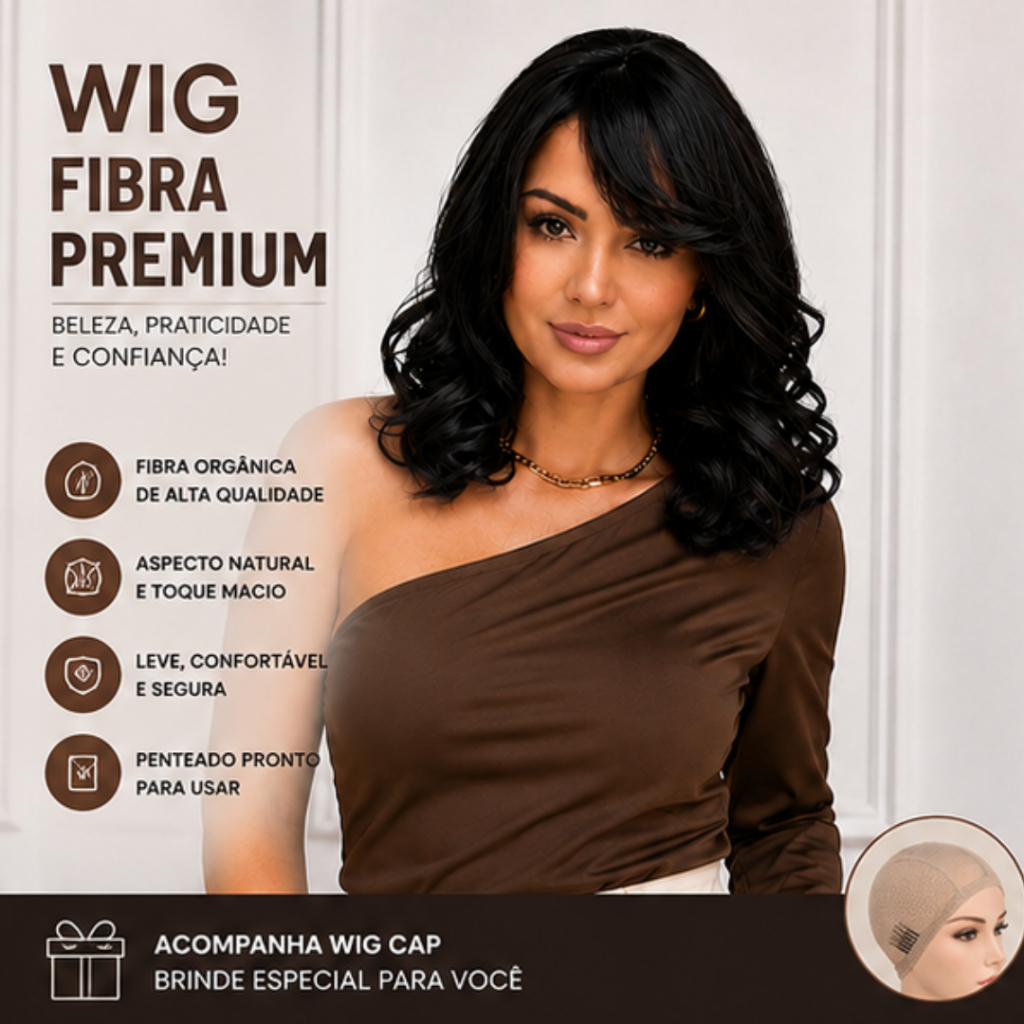 Peruca Wig Curta 40cm Ondulada Com Franja Fibra Orgânica — imagem 2 de 2