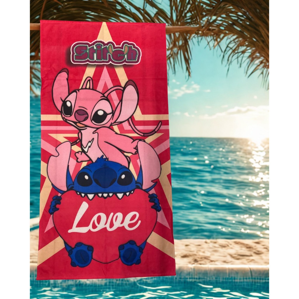 Toalha De Banho e Praia Infantil Gigante Estampada Algodão Princesas Heróis e Personagens Stich