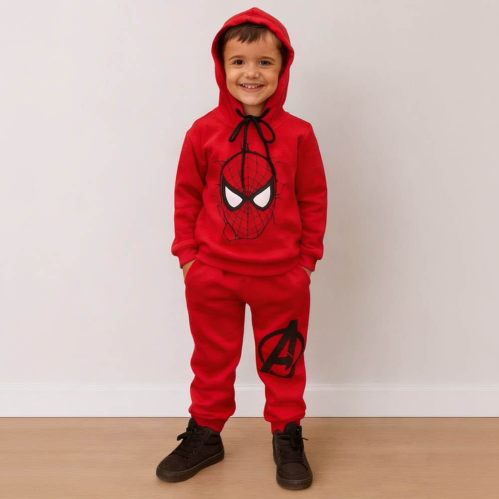 Conjunto Infantil Menino Herói Capuz Inverno Calça e Casaco Confortável Aranha Quentinho Moletom