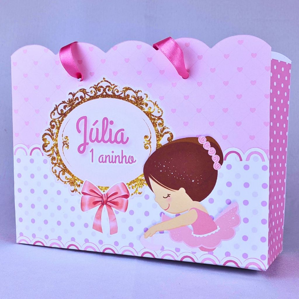 Sacola de Papel Personalizada Bailarina 30x25x10 cm Lembrancinha Festa Aniversário