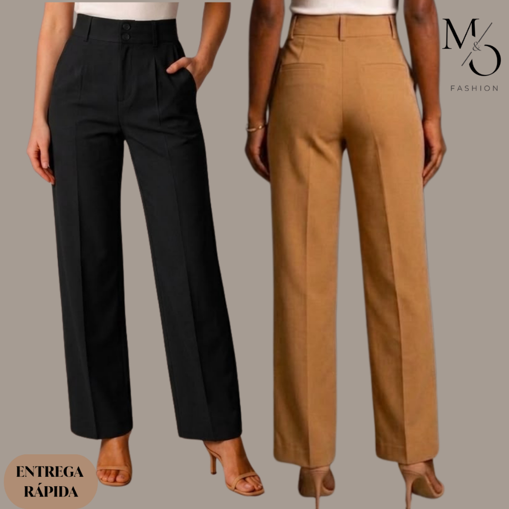 Calça Pantalona Feminina Alfaiataria Wide Leg Cintura Alta Premium Elegante Social Casual Trabalho Moda Executiva