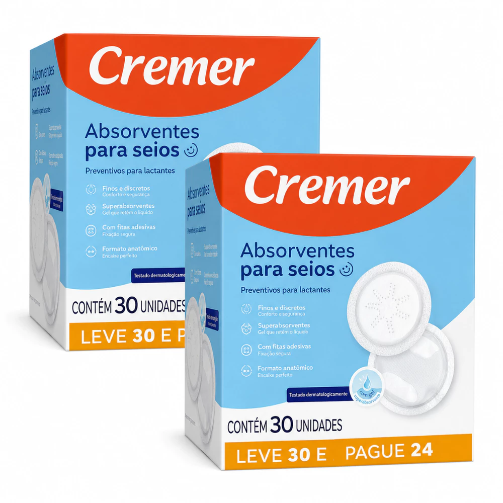 KIT 2 caixas Absorvente para Seios Cremer - 60 unidades