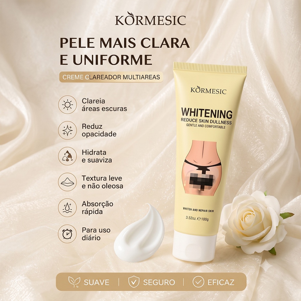 Creme Clareador Íntimo Feminino, Clareador de Virilha e Axilas, Niacinamida e Aloe Vera, Hidratação Corporal 100g