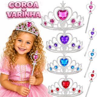 Kit Coroa e Varinha Magica Princesa Infantil Tiara Festa
