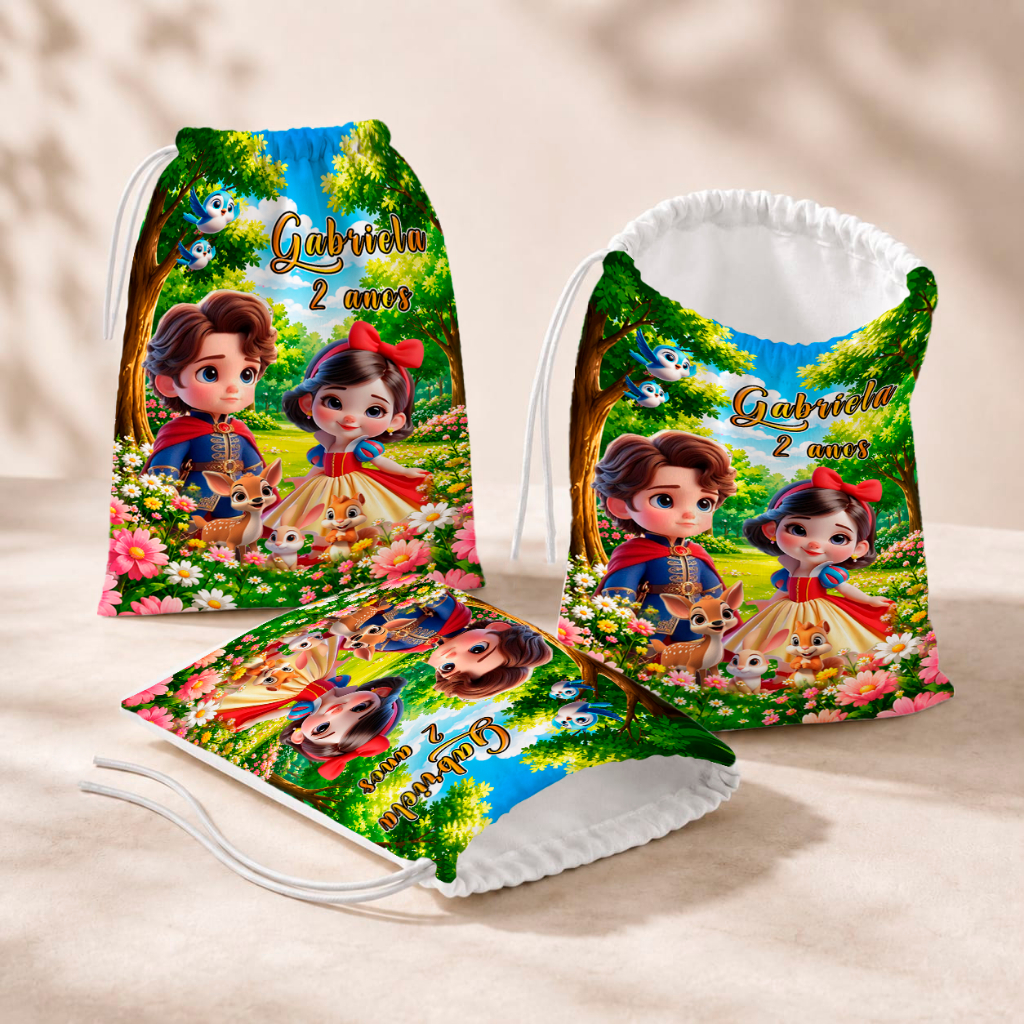 20 Sacolinhas Personalizada Festa Infantil 18x26 Aniversário Lembrancinha Branca de Neve M7