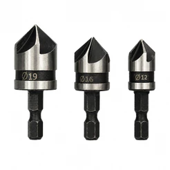 Kit 3 Brocas Escareadoras Chanfradas 12/16/19mm Haste 1/4