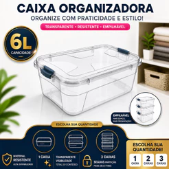 Caixa Organizadora 6L Transparente Com Tampa e Travas Caixa Container