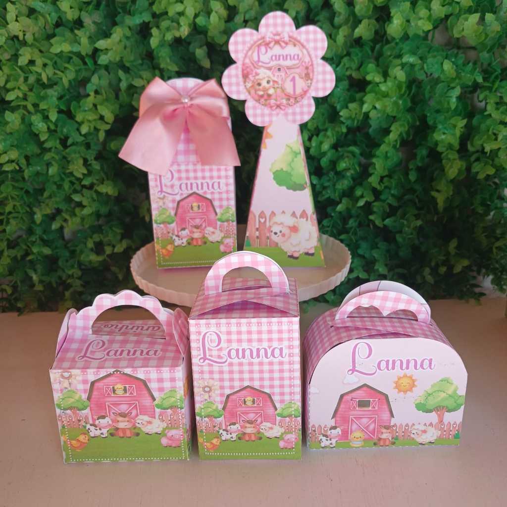 Kit festa personalizados FAZENDINHA ROSA MENINA Lembrancinha Festa Infantil Aniversário Caixinhas mimos  festa decoração