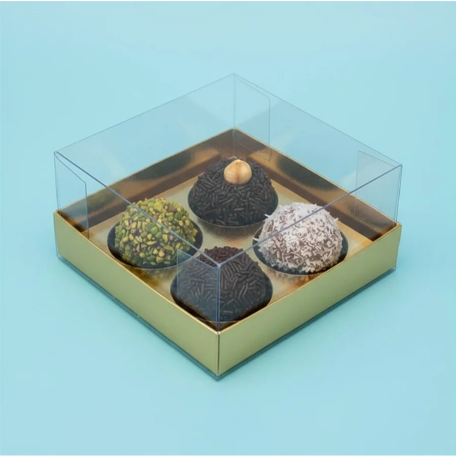 Caixa Base Brigadeiro - Dourado - 4 cavidades (9x9x4,5cm) - 10 unidades - Assk - Rizzo