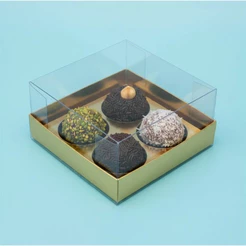 Caixa Base Brigadeiro - Dourado - 4 cavidades (9x9x4,5cm) - 10 unidades - Assk - Rizzo