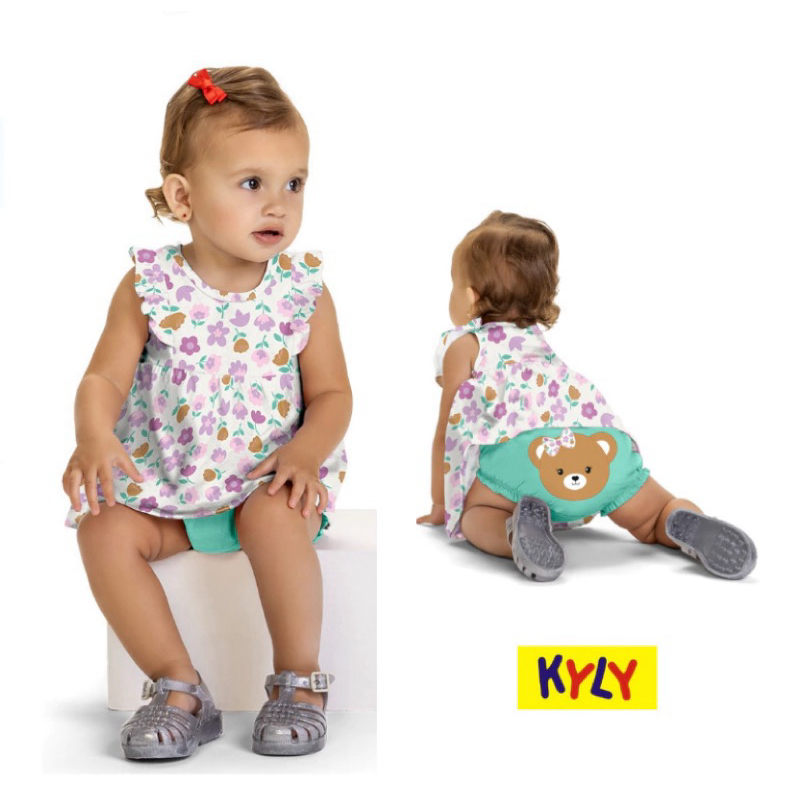 Conjunto Infantil Feminino Ursinho Floral Kyly - REF. 1000643