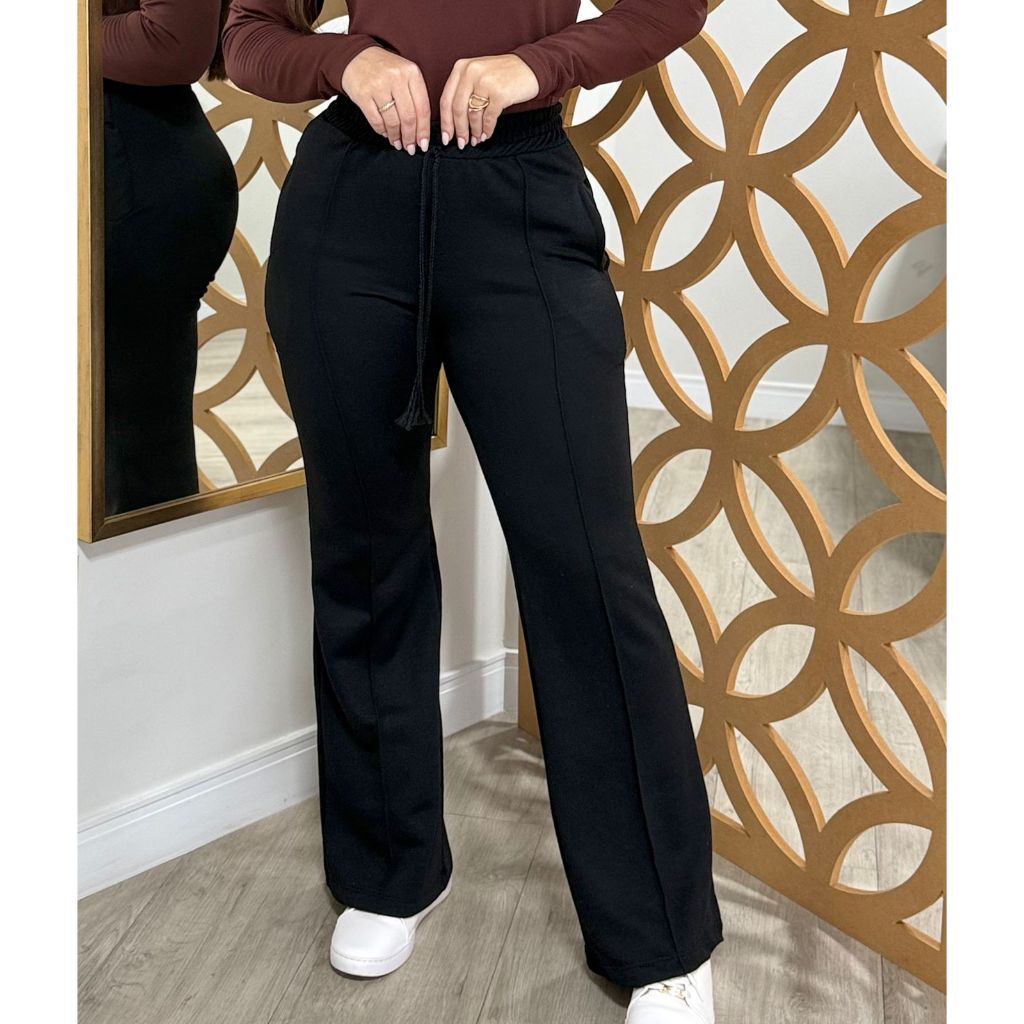 Calça Quentinha Pantalona Feminina de Moletom Flanelado Confortável Inverno Casual