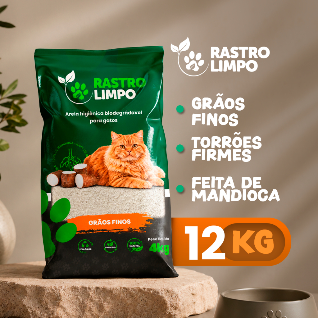 Areia 12kg Biodegradável Gato Grãos Finos Rastro Limpo Mandioca Torrão Firme Sem Poeira Higiênica