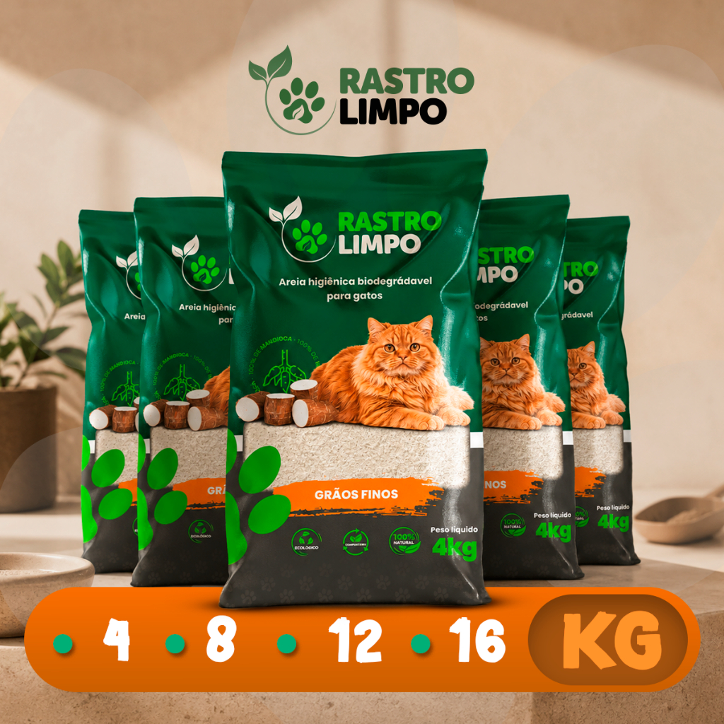 Areia 4 a 16kg Biodegradável Gato Grãos Finos Rastro Limpo Mandioca Torrão Firme Sem Poeira
